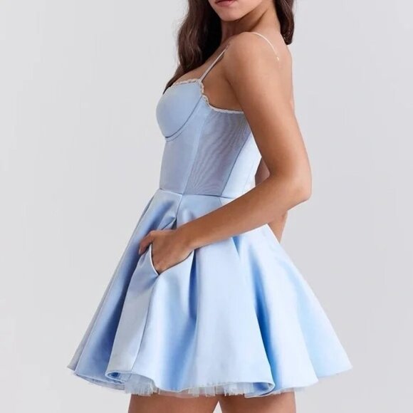 Elegant Blue Spaghetti Strap Dress - Picture 2 of 12